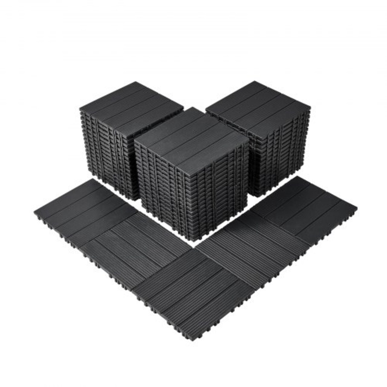 Interlocking Outdoor Tiles 54 Sq Ft Wood-Like Waterproof Slip Resistant Dark Gray